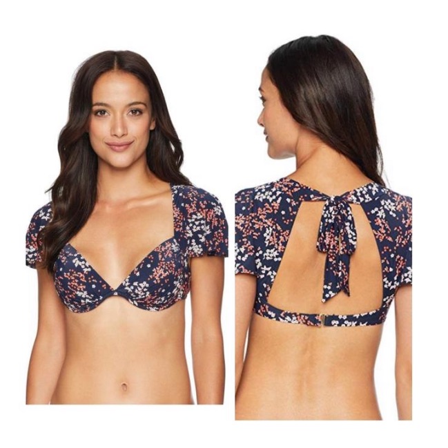 Michael Kors Bnwt Sweetheart Neckline Scattered Blooms Cap Sleeve Bikini Top Xs